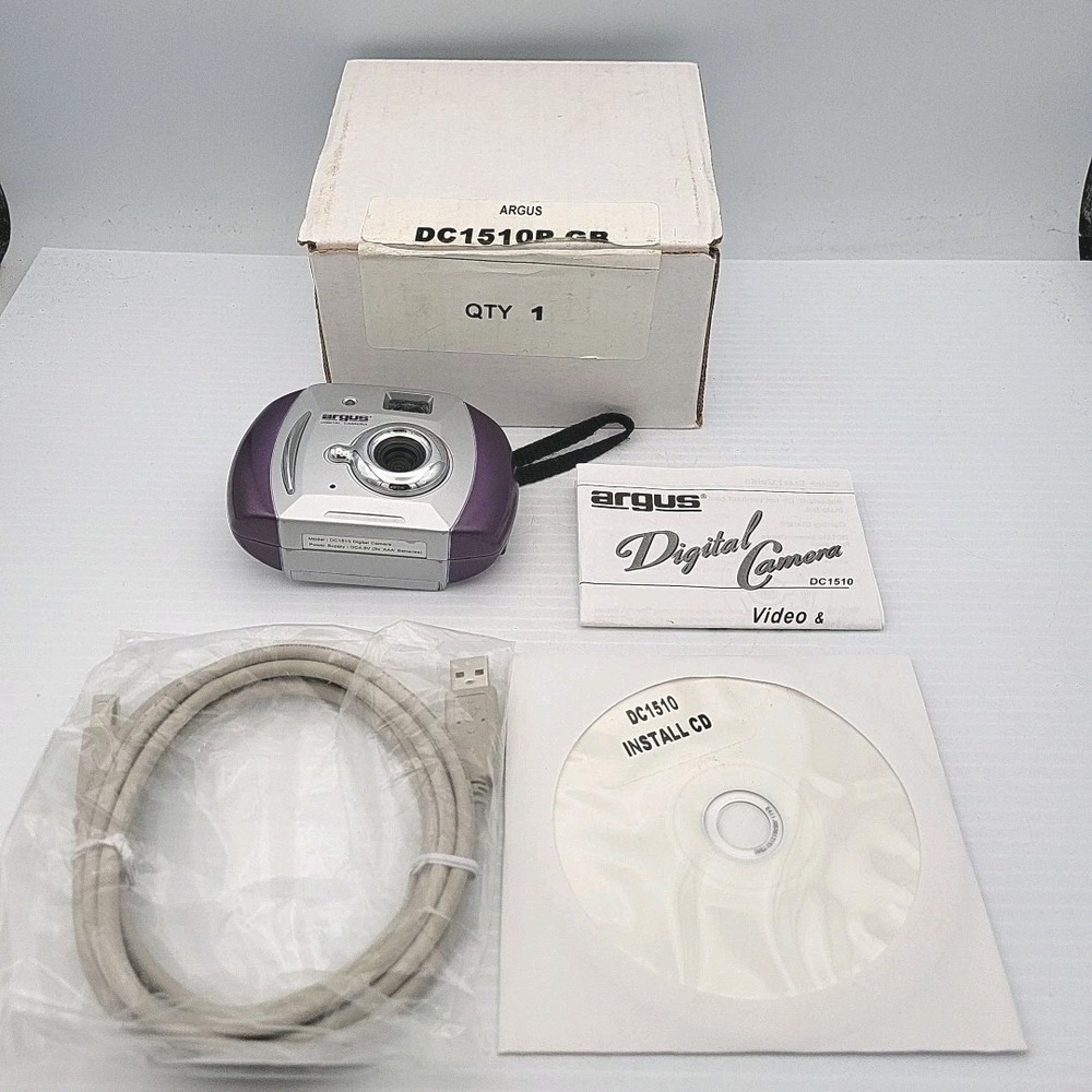 Argus Digital Camera DC1510 Purple Compact 5.0MP 2x Zoom Tested Working Bundle